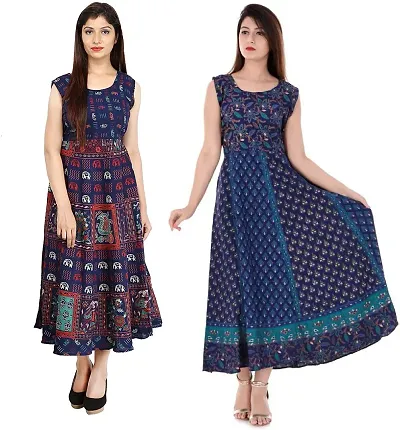 Jaipuri Women Midi Gown Kurta Pack of 2