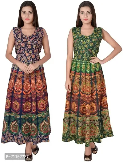 Designer Jaipuri Cotton Printed Midi Gown Kurta Pack of 2-thumb0