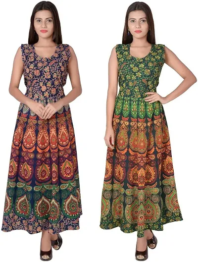 Designer Jaipuri Midi Gown Kurta Pack of 2