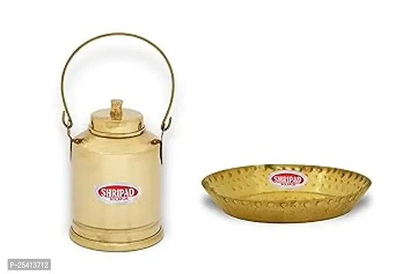 Shripad Steel Home Miniature Brass Milk Can and Paraat Plate Toy