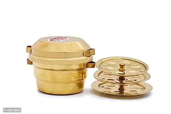 Shripad Steel Home Brass Miniature Idly Pot Toy for Real Mini Food Cooking with Plates-thumb0
