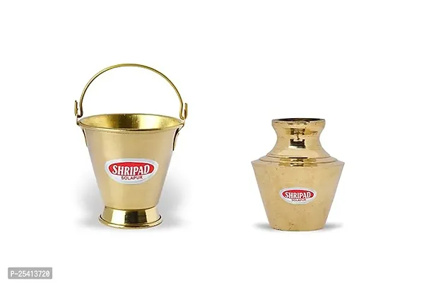 Shripad Steel Home Combo of Miniature Brass Bucket and Kodam Toy