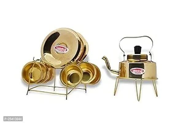 Shripad Steel Home Miniature Brass Kettle And Plates Set Toy Kid