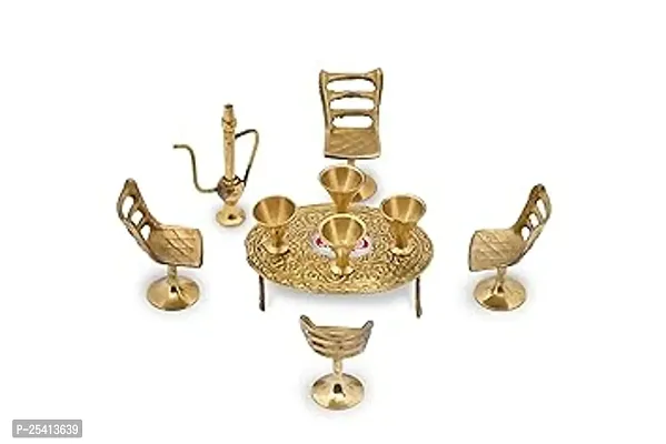 Shripad Steel Home Brass Kitchen Dining Table Playset Miniature Toy for Kids Golden-thumb0