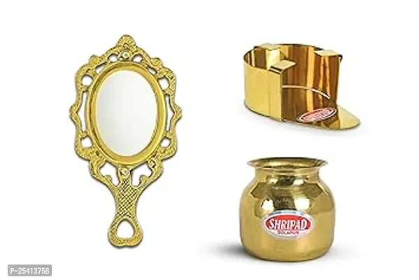 Shripad Steel Home Combo of Miniature Brass Plain Loti B Plain Chula Handheld Mirror Toys