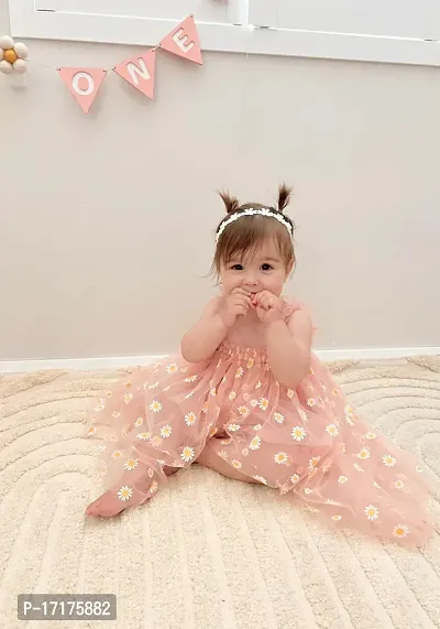 Peach Embroidery Baby Frocks