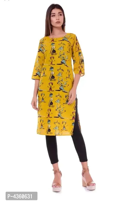 Beautiful Yellow Cotton Printed Kurti For Women