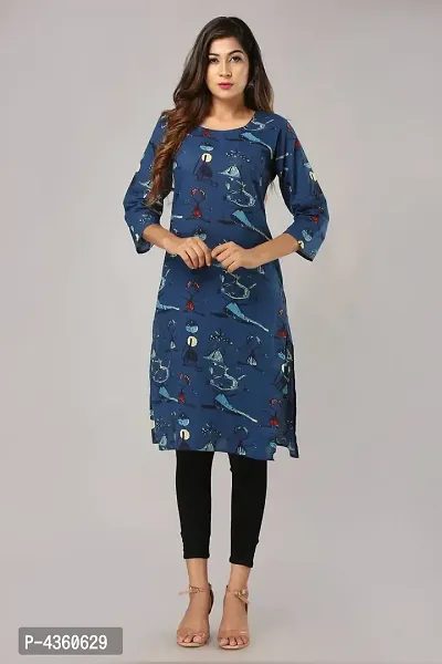 Beautiful Blue Cotton Printed Kurti For Women