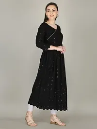 Stylish Cotton Black Chikankari 3/4 Sleeves Angrakha Kurta For Women-thumb1