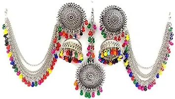 OPLERA SPARK Oxidised Red  Multi Color Chandbali Bahubali Style Tika with Earrings Combo Set for Women  Girls-thumb1