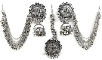 OPLERA SPARK Oxidised Silver Bahubali Style Tika with Earrings Set for Women  Girls....-thumb1