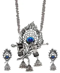 Oplera Spark - Lord Krishna Flute Designed Oxidised Necklace Set-thumb4