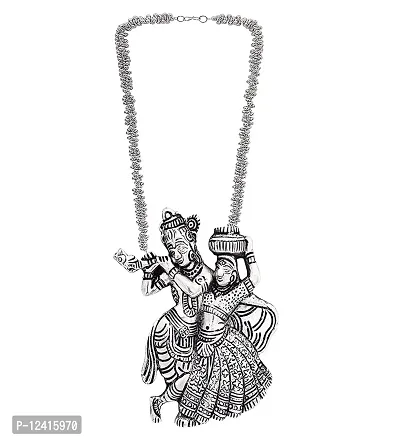 OPLERA SPARK INDIA Oxidised Silver Radha Krishna Chain Pendant Necklace Set Combo for Girls  Women-thumb4