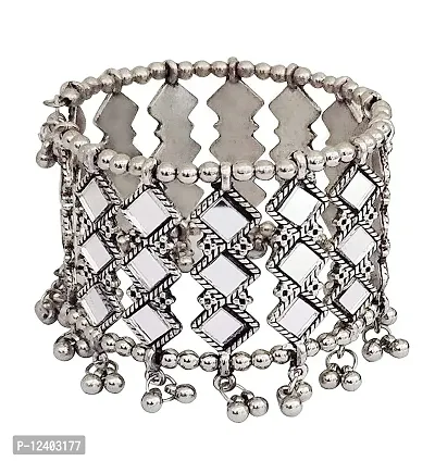 Oplera Spark:-Jewellery Silver Oxidised Mirror Cuff Bangle Bracelet for Women & Girls (Silver)-thumb0