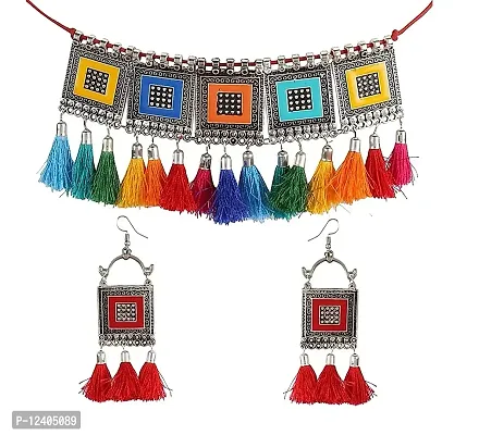 OPLERA SPARK INDIA - Oxidised Jewellery Afghani Style Multi Thread Choker Necklace Set for Women  Girls-thumb0