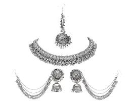 OPLERA SPARK - Oxidised Silver Afghani Style Tika Earring with Choker Necklace Set for Women  Girls-thumb1