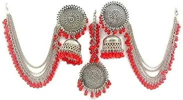 OPLERA SPARK Oxidised Red  Multi Color Chandbali Bahubali Style Tika with Earrings Combo Set for Women  Girls-thumb2