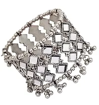 Oplera Spark:-Jewellery Silver Oxidised Mirror Cuff Bangle Bracelet for Women & Girls (Silver)-thumb4