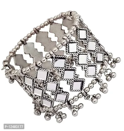 Oplera Spark:-Jewellery Silver Oxidised Mirror Cuff Bangle Bracelet for Women & Girls (Silver)-thumb5