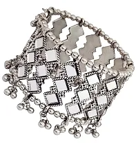 Oplera Spark:-Jewellery Silver Oxidised Mirror Cuff Bangle Bracelet for Women & Girls (Silver)-thumb3