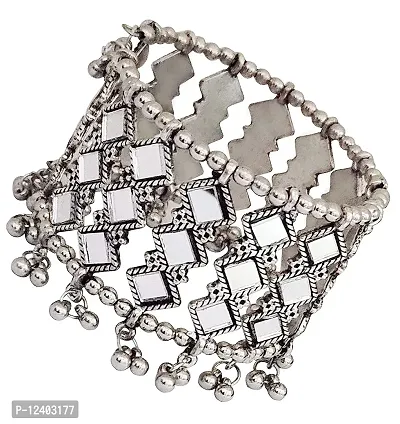 Oplera Spark:-Jewellery Silver Oxidised Mirror Cuff Bangle Bracelet for Women & Girls (Silver)-thumb4