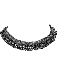 OPLERA SPARK INDIA Jewellery Oxidised Silver Latest Desigen Black Choker Necklace with jhumka Set for Women  Girls.-thumb2