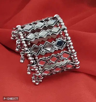 Oplera Spark:-Jewellery Silver Oxidised Mirror Cuff Bangle Bracelet for Women & Girls (Silver)-thumb2