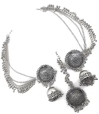 OPLERA SPARK Oxidised Silver Afghani Style Tika Earring with Choker Necklace Set for Women  Girls-thumb3