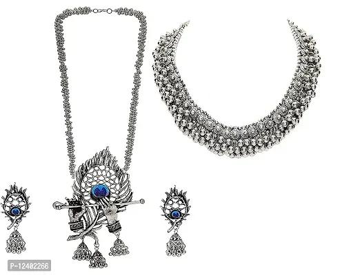 OPLERA SPARK - Lord Krishna Flute Designed  Ghungroo Oxidised Necklace Combo Set-thumb0