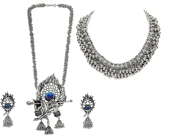 OPLERA SPARK - Lord Krishna Flute Designed Ghungroo Oxidised Necklace Combo Set