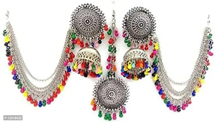 Oplera Spark Oxidised Multi Meena  Bahubali Earring Combo Jewellery Set Traditional Choker Necklace  Earrings-thumb4