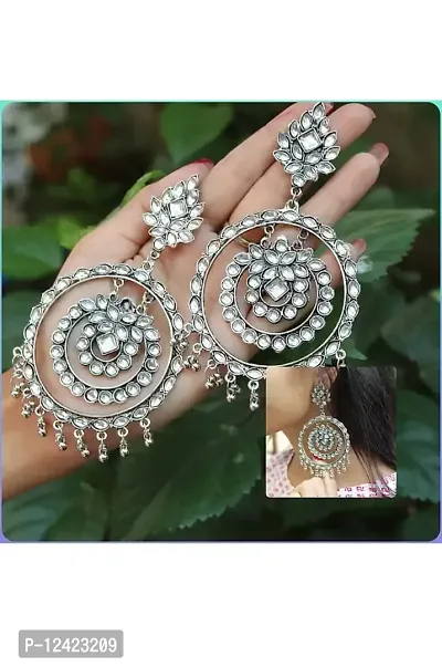 OPLERA SPARK :- Traditional Base Metal and Kundan look Earrings for Women  Girls, Silver-thumb3