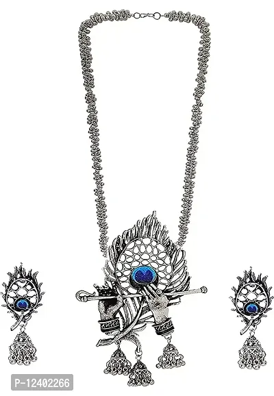 OPLERA SPARK - Lord Krishna Flute Designed  Ghungroo Oxidised Necklace Combo Set-thumb2