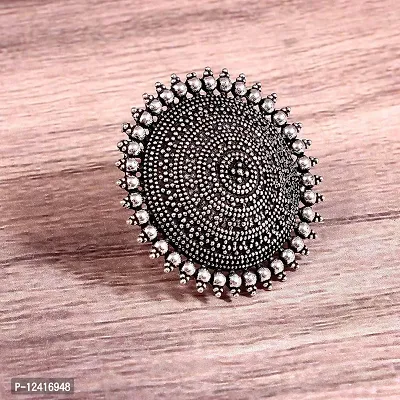OPLERA SPARK INDIA Traditional Antique Boho Vintage Oxidised Silver Statement Adjustable Ring for Girls Women-thumb3