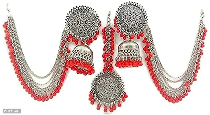 OPLERA SPARK Oxidised Silver Bahubali Style Tika with Earrings Set for Women  Girls