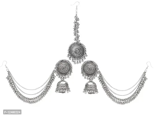 OPLERA SPARK - Oxidised Silver Afghani Style Tika Earring with Choker Necklace Set for Women  Girls-thumb4
