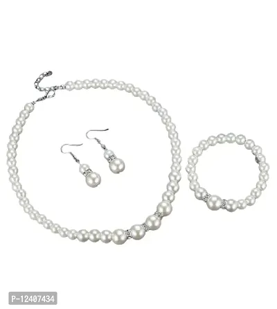 Oplera Spark - Pearl Necklace Set with Earrings & Bracelet Jewellery Set for Women and Girls-thumb0