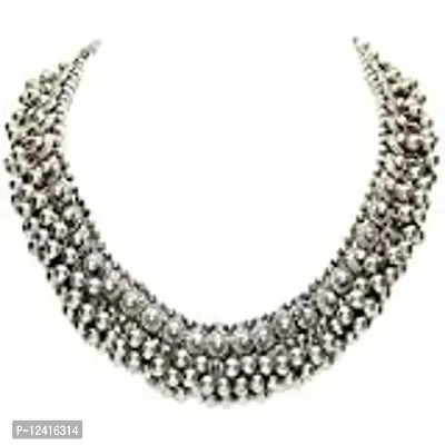 OPLERA SPARK Oxidised Silver Afghani Style Tika Earring with Choker Necklace Set for Women  Girls-thumb3