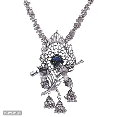 Oplera Spark - Lord Krishna Flute Designed Oxidised Necklace Set-thumb3