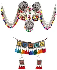 Oplera Spark Oxidised Multi Meena  Bahubali Earring Combo Jewellery Set Traditional Choker Necklace  Earrings-thumb2