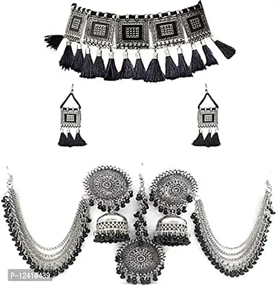 Oplera Spark Oxidised Black Meena Jewellery Set Traditional Choker Necklace-thumb0