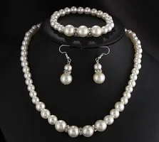 Oplera Spark - Pearl Necklace Set with Earrings & Bracelet Jewellery Set for Women and Girls-thumb1
