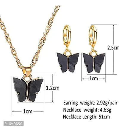 OPlera Spark 24k gold plated Butterfly Hoop Earring Pendant Necklace Acrylic Animal Butterfly Necklace Huggie Drop Earrings Set, Simple Charm Color Suit for Women Teens Girls-thumb3