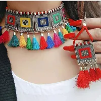 OPLERA SPARK INDIA - Oxidised Jewellery Afghani Style Multi Thread Choker Necklace Set for Women  Girls-thumb2