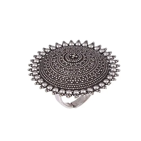 OPLERA SPARK INDIA Traditional Antique Boho Vintage Oxidised Silver Statement Adjustable Ring for Girls Women