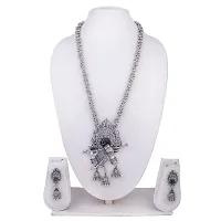 Oplera Spark - Lord Krishna Flute Designed Oxidised Necklace Set-thumb3