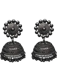 OPLERA SPARK INDIA Jewellery Oxidised Silver Latest Desigen Black Choker Necklace with jhumka Set for Women  Girls.-thumb3