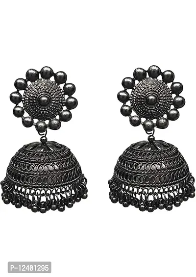 OPLERA SPARK INDIA Jewellery Oxidised Silver Latest Desigen Black Choker Necklace with jhumka Set for Women  Girls.-thumb4
