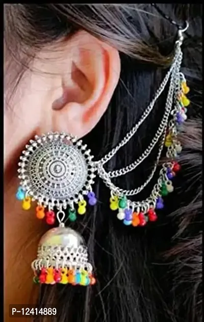 OPLERA SPARK Oxidised Red  Multi Color Chandbali Bahubali Style Tika with Earrings Combo Set for Women  Girls-thumb5