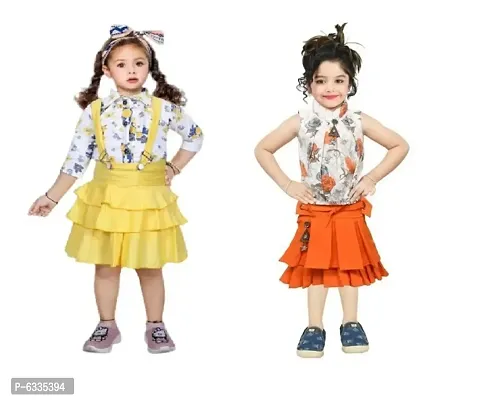 Stylish Silk Blend Printed Clothing Set For Girls- Pack Of 2-thumb0